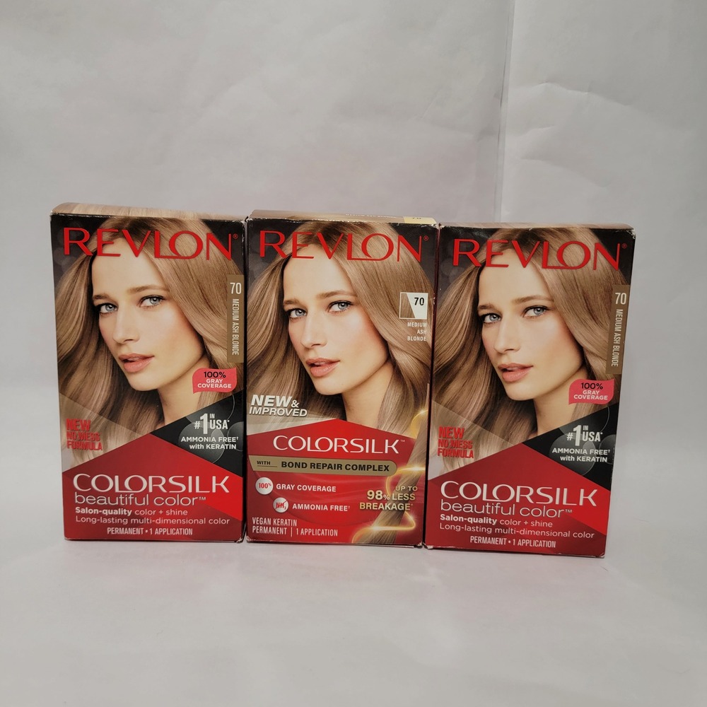 Revlon Colorsilk Hair Color 70 Medium Ash Blonde Permanent Dye Lot of 3 Boxes